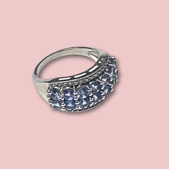 Sterling Silver and Tanzanite Wedding Band Ring Size 7 - Picture 2 of 3